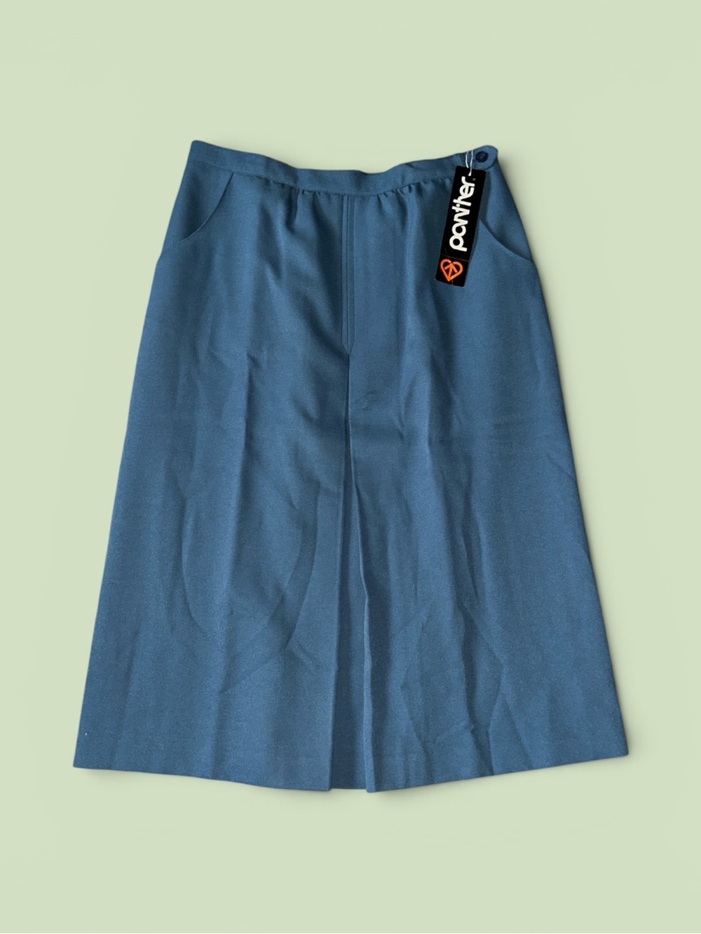 Vintage 70s Deadstock Panther Blue Polyester Union Made Midi Skirt Size 15/16